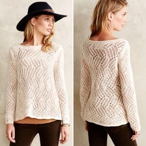 Merino Wool Blend Angel Of The North Open Weave Knit Sweater Cream L